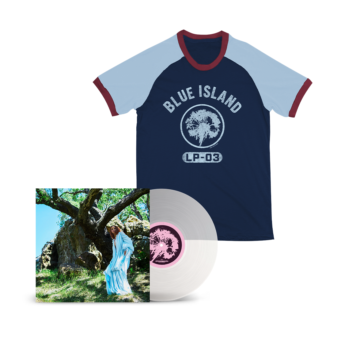 Blue Island - Translucent Milky Clear Vinyl & Blue Island Raglan Tee