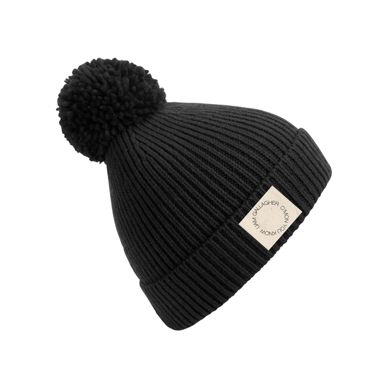 C’mon You Know Label Bobble Hat Black